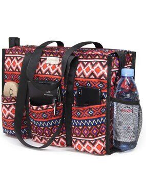 Women's Red Polyester Utility Water Resistant Tote Bag with 13 Pockets